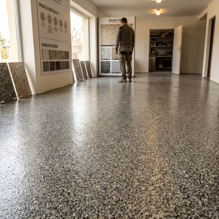 Posadzka epoksydowa z płatkami Dekoracyjna posadzka epoksydowa Producent BAUTECH BAUPOX (5)